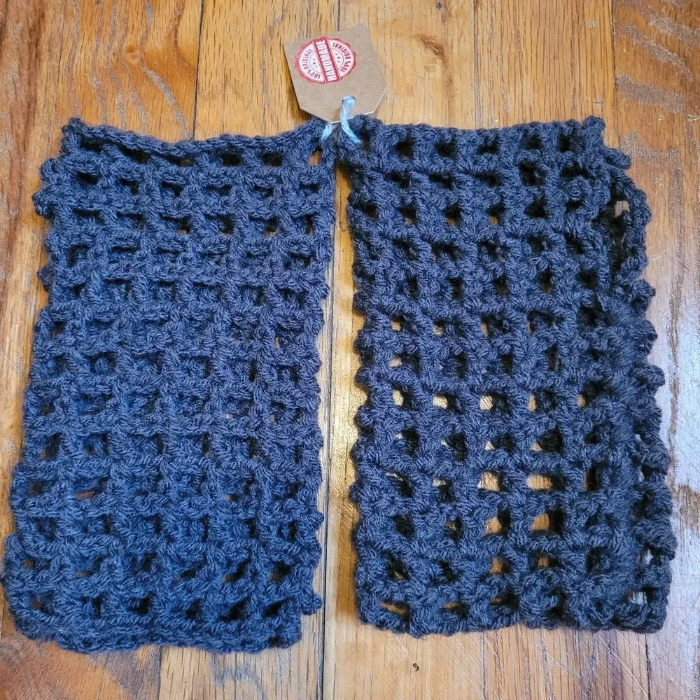 Handmade One of a Kind Gray Crochet Fingerless Gloves Hand Warmers  One Size
